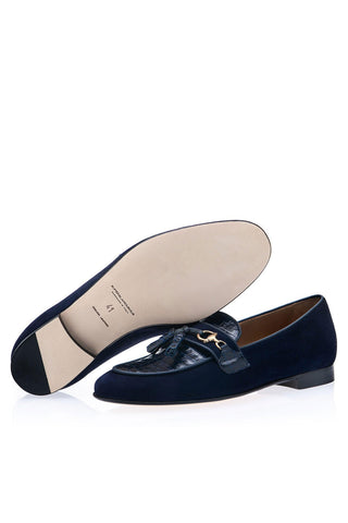 SUPERGLAMOUROUS Bruno Exotic Crocodile Skin & Suede Tassel Loafer (SPGM1366)-AmbrogioShoes