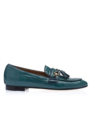 SUPERGLAMOUROUS Bruno Men's Formal Shoes Green Crocodile Embossed Leather Slipper Loafers (SPGM1313)