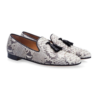 SUPERGLAMOUROUS Dominique Men's Shoes Stone Exotic Python Tassels Loafers (SPGM1090)-AmbrogioShoes