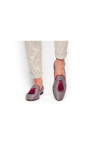 SUPERGLAMOUROUS Louis Jacquard Canvas Slip-On Tassel Loafer (SPGM1369)-Dellamoda