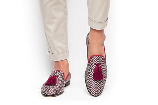 SUPERGLAMOUROUS Louis Men's Shoes Jacquard Canvas Slip-On Tassel Loafer (SPGM1369)-AmbrogioShoes