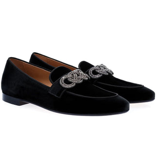 SUPERGLAMOUROUS Morosino Men's Shoes Black Velour Velvet Slipper Loafers (SPGMS1033)-AmbrogioShoes