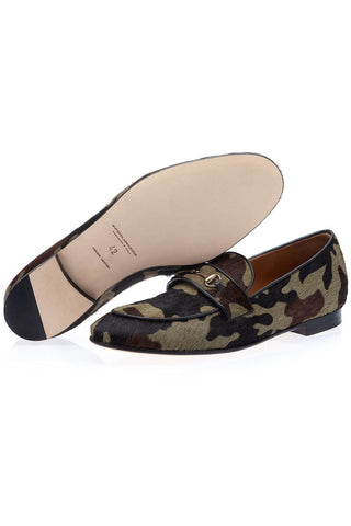 SUPERGLAMOUROUS Morris Green Camouflage Pony Slip-on Horsebit Loafers (SPGM1311)-Dellamoda