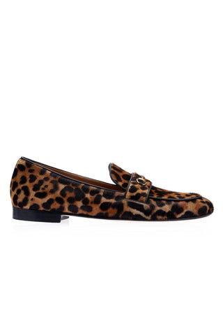 SUPERGLAMOUROUS Morris Orange & Black Leopard Embossed / Pony Horsebit Loafers (SPGM1005)