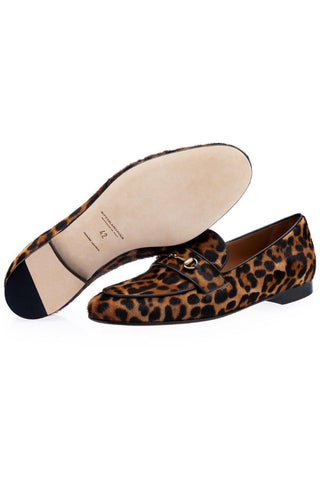 SUPERGLAMOUROUS Morris Orange & Black Leopard Embossed / Pony Horsebit Loafers (SPGM1005)-Dellamoda