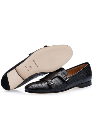 SUPERGLAMOUROUS Odilon Mississippi Black Alligator Monk-Straps Loafers (SPGM1107)-AmbrogioShoes