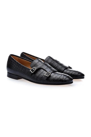 SUPERGLAMOUROUS Odilon Mississippi Black Alligator Monk-Straps Loafers (SPGM1107)-AmbrogioShoes
