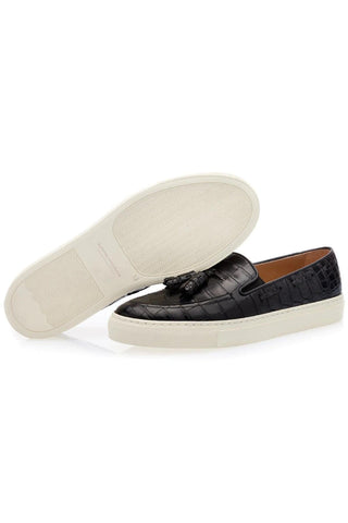 SUPERGLAMOUROUS Philippe Mississippi Black Exotic Alligator Skate Tassels Sneakers (SPGM1109)-AmbrogioShoes
