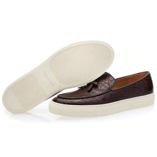 SUPERGLAMOUROUS Tangerine 1 Mississippi Cocoa Exotic Caiman Crocodile Slip-on Sneakers (SPGM1100)-AmbrogioShoes