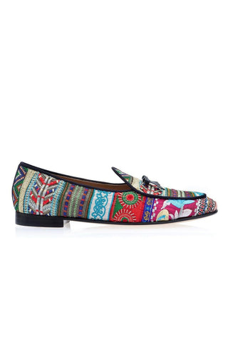 SUPERGLAMOUROUS Tangerine 1 Panama Embroidered Canvas Belgian Loafer (SPGM1346)-Dellamoda