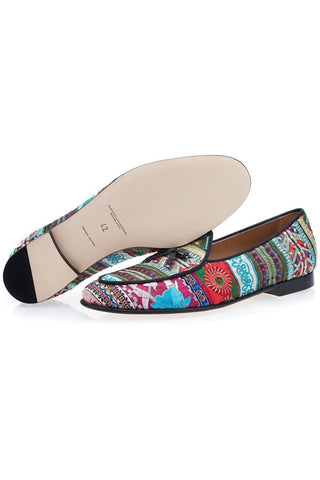 SUPERGLAMOUROUS Tangerine 1 Panama Embroidered Canvas Belgian Loafer (SPGM1346)-Dellamoda