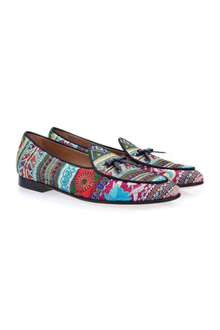 SUPERGLAMOUROUS Tangerine 1 Panama Embroidered Canvas Belgian Loafer (SPGM1346)-Dellamoda
