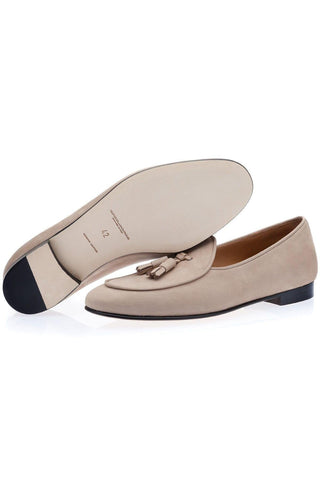 SUPERGLAMOUROUS Tangerine 2 Taupe Nabuk Leather Belgian Loafers (SPGM1147)-Dellamoda