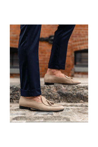 SUPERGLAMOUROUS Tangerine 2 Taupe Nabuk Leather Belgian Loafers (SPGM1147)-Dellamoda