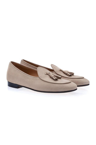 SUPERGLAMOUROUS Tangerine 2 Taupe Nabuk Leather Belgian Loafers (SPGM1147)-Dellamoda