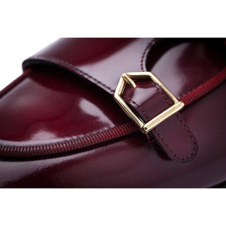 Super Glamourous Tangerine 7 Men's Shoes Burgundy Polished Leather Monk-Straps Belgian Loafers (SPGM1049)-AmbrogioShoes