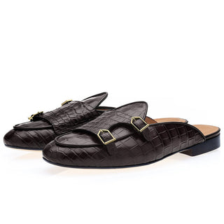 SUPERGLAMOUROUS Tangerine 7 Men's Shoes Exotic Crocodile Double Monk Mule (SPGM1350)-AmbrogioShoes