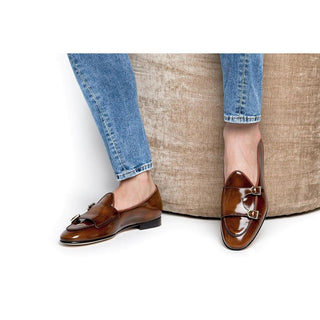 SUPERGLAMOUROUS Tangerine 7 Men's Shoes Polished Calf-Skin Leather Double Monk-Strap Belgian Loafers (SPGM1047)-AmbrogioShoes