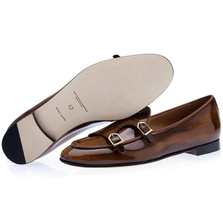 SUPERGLAMOUROUS Tangerine 7 Men's Shoes Polished Calf-Skin Leather Double Monk-Strap Belgian Loafers (SPGM1047)-AmbrogioShoes