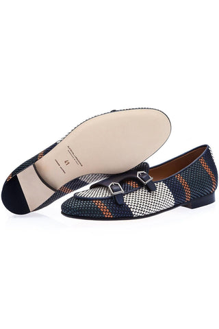 SUPERGLAMOUROUS Tangerine 7 Tetris Hand-Loomed Leather Belgian Loafer-Dellamoda