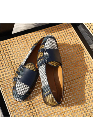 SUPERGLAMOUROUS Tangerine 7 Tetris Hand-Loomed Leather Belgian Loafer-Dellamoda