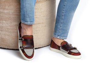 SUPERGLAMOUROUS Tangerine 7 Tetris Hand-Loomed Leather Double Monk Sneaker (SPGM1341)-AmbrogioShoes