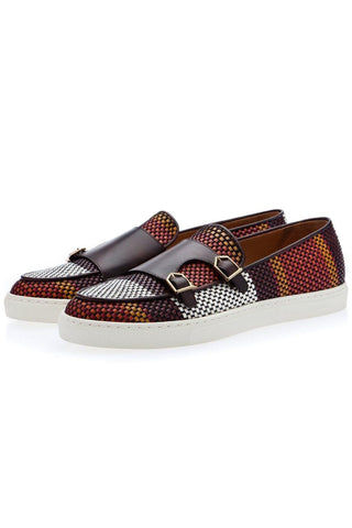 SUPERGLAMOUROUS Tangerine 7 Tetris Hand-Loomed Leather Double Monk Sneaker (SPGM1341)-Dellamoda