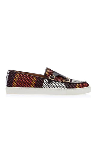 SUPERGLAMOUROUS Tangerine 7 Tetris Hand-Loomed Leather Double Monk Sneaker (SPGM1341)-Dellamoda