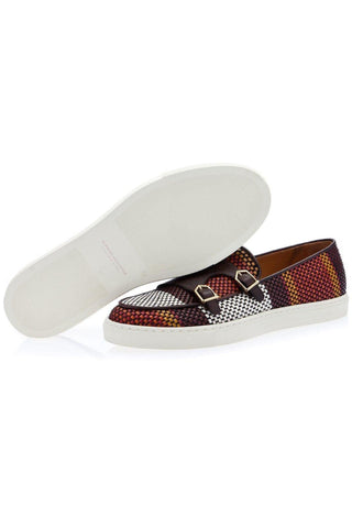 SUPERGLAMOUROUS Tangerine 7 Tetris Hand-Loomed Leather Double Monk Sneaker (SPGM1341)-Dellamoda