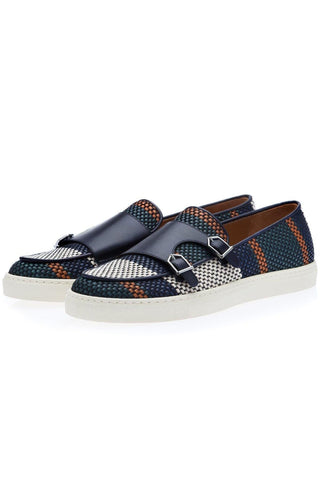 SUPERGLAMOUROUS Tangerine 7 Tetris Hand-Loomed Leather Double Monk Sneaker (SPGM1341)-Dellamoda