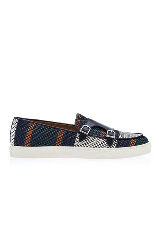SUPERGLAMOUROUS Tangerine 7 Tetris Hand-Loomed Leather Double Monk Sneaker (SPGM1341)-Dellamoda