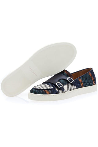 SUPERGLAMOUROUS Tangerine 7 Tetris Hand-Loomed Leather Double Monk Sneaker (SPGM1341)-Dellamoda