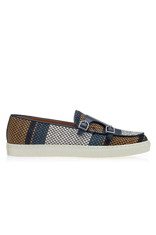 SUPERGLAMOUROUS Tangerine 7 Tetris Hand-Loomed Leather Double Monk Sneaker (SPGM1341)-Dellamoda