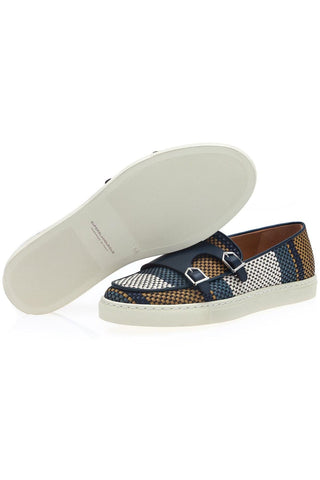 SUPERGLAMOUROUS Tangerine 7 Tetris Hand-Loomed Leather Double Monk Sneaker (SPGM1341)-Dellamoda