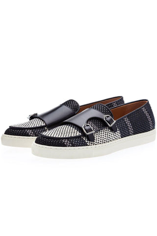 SUPERGLAMOUROUS Tangerine 7 Tetris Hand-Loomed Leather Double Monk Sneaker (SPGM1341)-Dellamoda