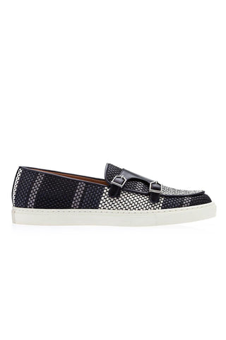 SUPERGLAMOUROUS Tangerine 7 Tetris Hand-Loomed Leather Double Monk Sneaker (SPGM1341)-Dellamoda