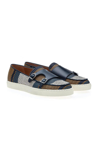 SUPERGLAMOUROUS Tangerine 7 Tetris Hand-Loomed Leather Double Monk Sneaker (SPGM1341)-Dellamoda