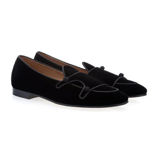 SUPERGLAMOUROUS Tangerine 7 Velour Black Velvet Monk-Straps Belgian Loafers (SPGMS1022)-AmbrogioShoes