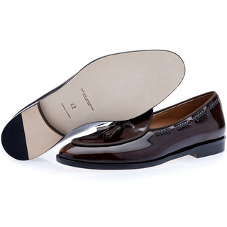 SUPERGLAMOUROUS Tangerine 8 Brushed Polished Calf-Skin Leather Belgian Tassel Loafers (SPGM1152)-AmbrogioShoes