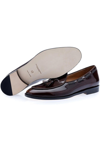 SUPERGLAMOUROUS Tangerine 8 Polished Leather Belgian Tassel Loafer-AmbrogioShoes