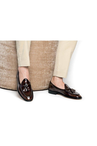 SUPERGLAMOUROUS Tangerine 8 Polished Leather Belgian Tassel Loafer-AmbrogioShoes