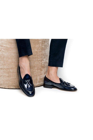 SUPERGLAMOUROUS Tangerine 8 Polished Leather Belgian Tassel Loafer-AmbrogioShoes