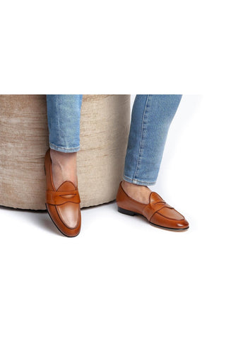 SUPERGLAMOUROUS Tangerine 9 Toledo Leather Penny Loafer-Dellamoda