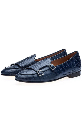 SUPERGLAMOUROUS Tangerine Crocodile Double Monk Belgian Loafer (SPGM1349)-AmbrogioShoes
