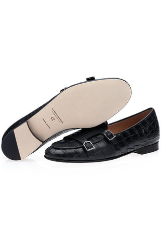 SUPERGLAMOUROUS Tangerine Crocodile Double Monk Belgian Loafer (SPGM1349)-Dellamoda