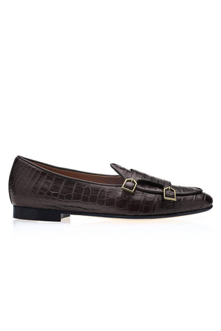 SUPERGLAMOUROUS Tangerine Crocodile Double Monk Belgian Loafer (SPGM1349)-Dellamoda