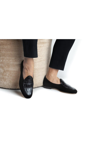 SUPERGLAMOUROUS Tangerine Crocosuede Crocodile / Suede Belgian Loafers (SPGM1337)