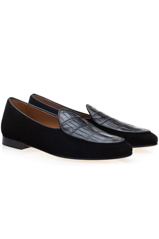 SUPERGLAMOUROUS Tangerine Crocosuede Crocodile / Suede Belgian Loafers (SPGM1337)-Dellamoda