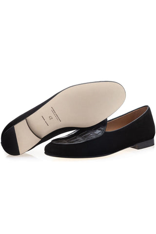 SUPERGLAMOUROUS Tangerine Crocosuede Crocodile / Suede Belgian Loafers (SPGM1337)-Dellamoda