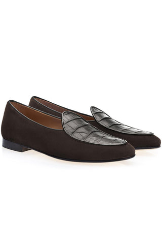 SUPERGLAMOUROUS Tangerine Crocosuede Crocodile / Suede Belgian Loafers (SPGM1337)-Dellamoda